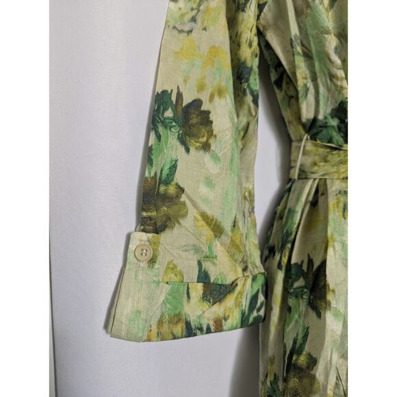 Zara Green Tropical Floral Button Front Tie Waist Shirt Maxi Dress Size XS - Picture 7 of 8